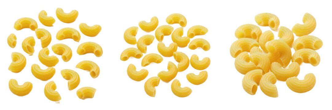 Fresh Uncooked Elbow Macaroni Pasta Pieces for Italian Cuisine Recipes and Dried Food Ingredient Packaging Design Isolated on White Background PNG Set