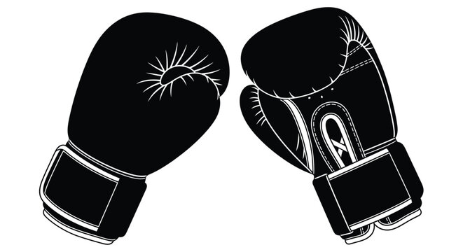 Black boxing gloves silhouetted illustration on a white background