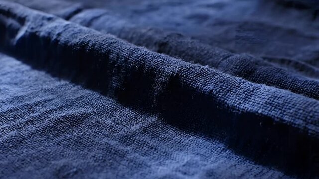Closeup abstract view of dark blue textured fabric with subtle lighting.