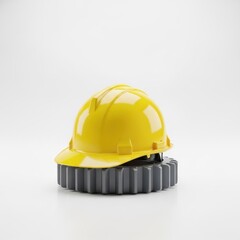 Fototapeta premium Yellow hard hat sits on a gear