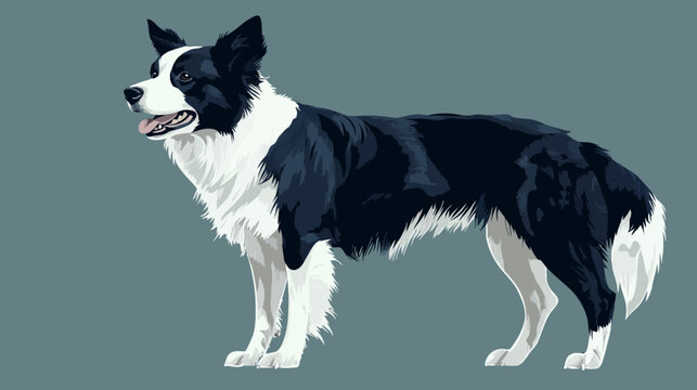 Digital artwork of a Border Collie dog with black and white fur standing on a solid background