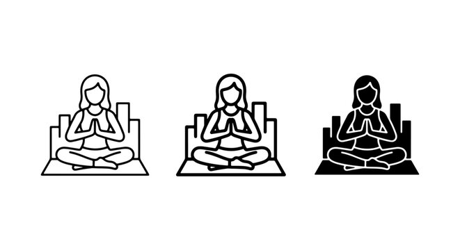 Yoga Pose Icons, Meditation Figures, Wellness Symbols, Female Silhouette Vector Set