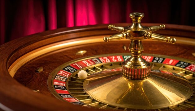 Antique brass roulette wheel with a tiny felt ball mid-spin, highlighting chance and excitement at the casino