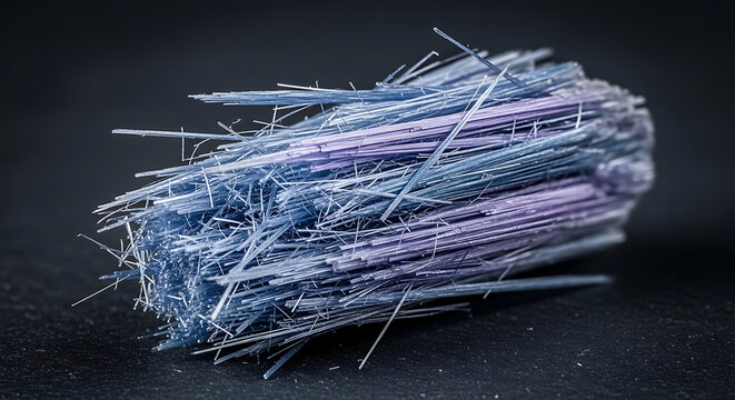 Macro closeup of hazardous blue asbestos crocidolite fibers illustrating the dangerous crystalline structure associated with mesothelioma cancer and remediation