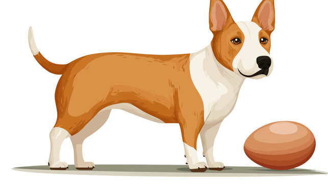 Cartoon-style illustration of a corgi with a ball on a white background