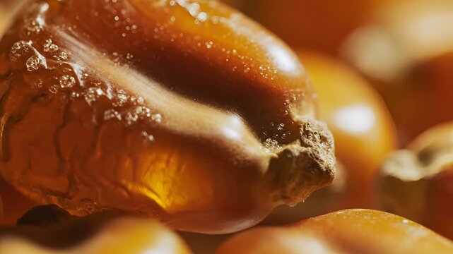 Extreme Close Up Macro Shot of Golden Corn Kernels Detailed Texture and Surface.