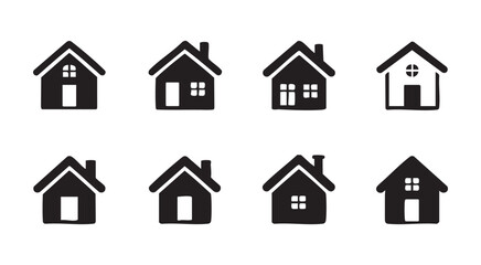 Fototapeta premium House icons with variations in window and door designs, simple and clean architectural shapes.