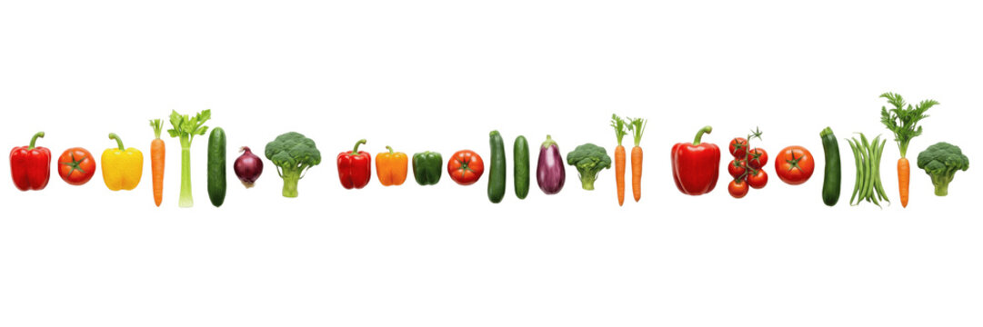 Set and collection of variety of fresh raw vegetables isolated on white background
