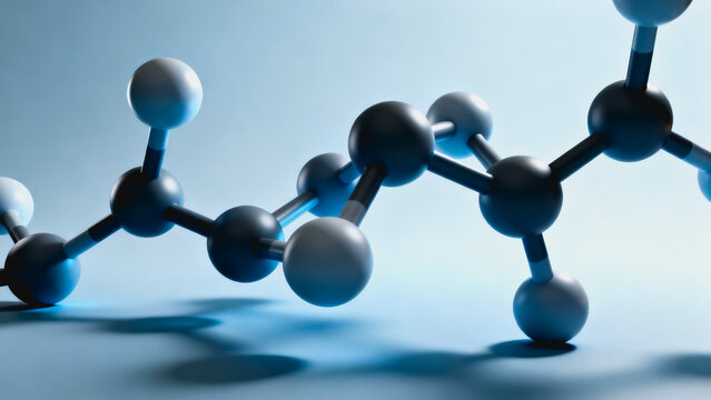 This is a close-up 3D rendered visualization of a molecular structure, showcasing atomic bonds and chemical compounds for scientific and academic use.
