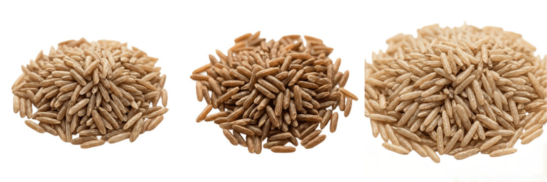 Set and collection of heap of dry cumin seeds isolated on white background