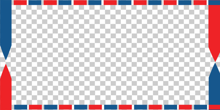 Airmail envelope frame with blue and red stripes on white background. International vintage letter border. Retro air mail postcard. Blank envelope.