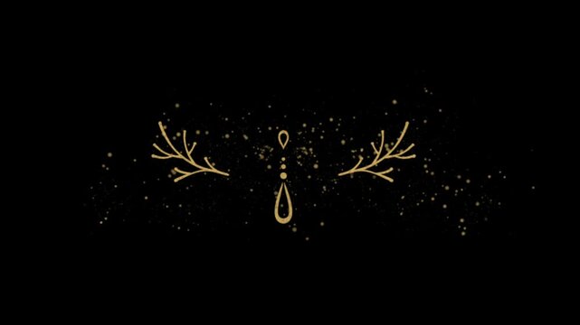 Golden ornamental flourish on black background with sparkling particles and elegant swirl design for luxury overlay animation