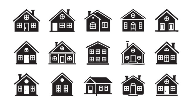 Detailed house silhouette set for neighborhood planning architectural mapping and estate inventory.
