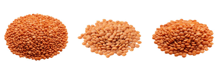 Set and collection of heap of raw orange lentils isolated on white background © made man