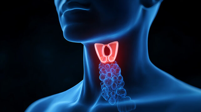 Illustration of human thyroid and parathyroid glands, highlighting vital endocrine structures in the neck for medical and educational purposes