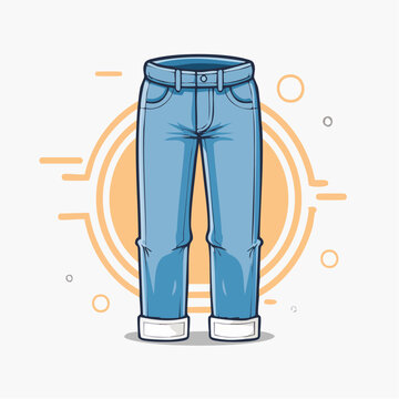 Illustration of Blue Denim Jeans with Cuffed Hem
