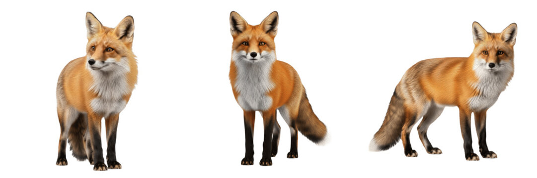 Realistic Red Fox Standing Alert and Looking Forward Isolated on White Background for Wildlife Nature Education and Forest Animal Wildlife Visuals