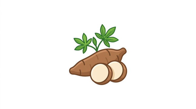 Fresh Cassava Root Vegetable with Green Leaves.