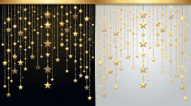 Gold Star Garland Pattern on Black and White Backgrounds