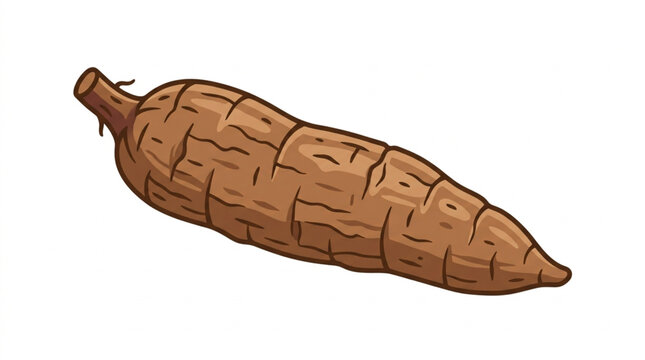 Illustration of a single raw cassava root vegetable.