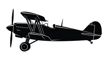 Vintage biplane silhouette illustration isolated on white © Ziaul_Studio