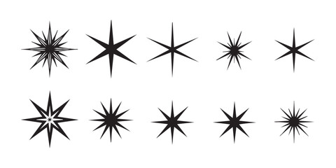 Symmetrical starburst and pointed ray icons set for luxury branding or astronomy themes in vector. © MD