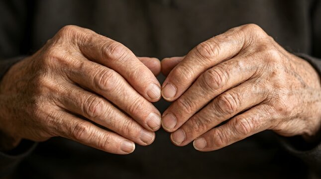 Elderly hands touching fingertips