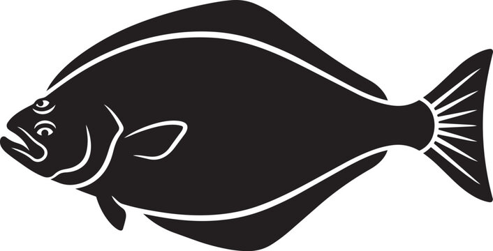 Silhouette of a flatfish a simple black vector illustration of a halibut for seafood menus fishing industry or culinary concepts