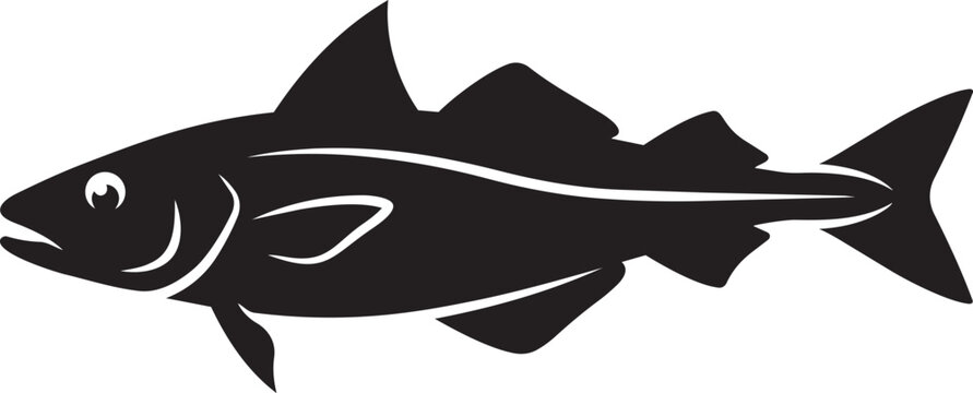 Black silhouette of a cod fish a simple vector illustration representing seafood and marine life isolated on a white background