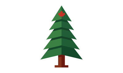 Fototapeta premium Minimalist christmas tree vector illustration with a red maple leaf on top.