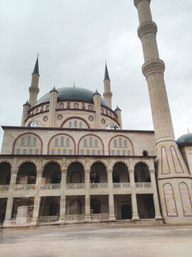 Majestic architecture of Nevsehir Kulliye Mosque with tall minarets in Turkey