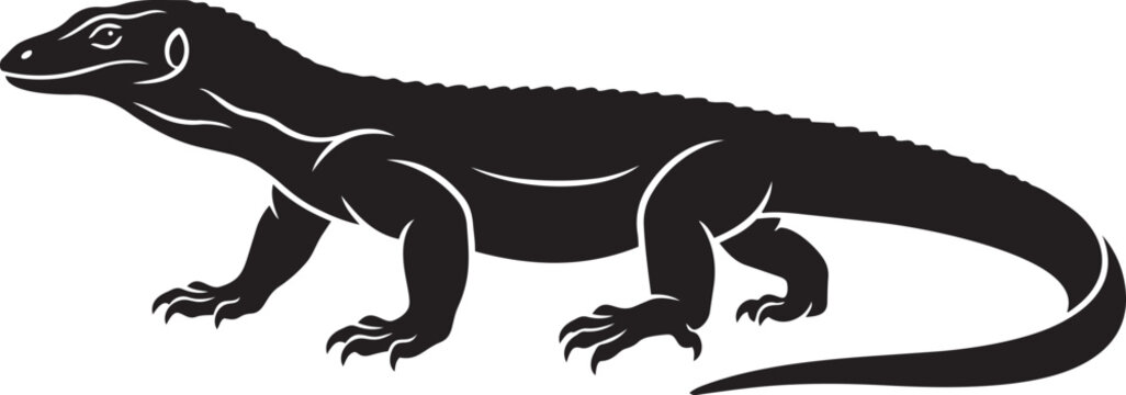 Black Komodo dragon silhouette a vector illustration of a large lizard for wildlife and nature themes isolated on white background