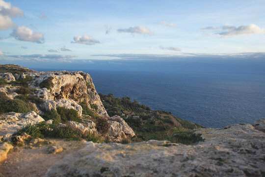 Scenic view of the rugged Dingli Cliffs and the Mediterranean Sea in Malta