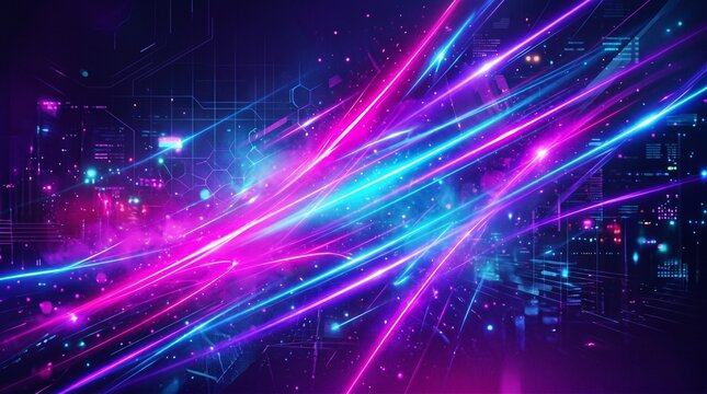 Abstract Neon Light Streaks in Futuristic Cyber Background