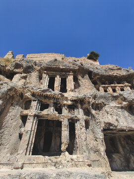Ancient Lycian rock-cut tombs in the cliffs of Tlos Turkey