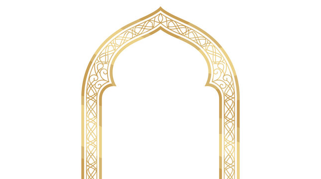 Golden Islamic arch frame with intricate geometric pattern