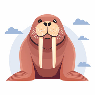 Cute cartoon walrus with tusks and whiskers