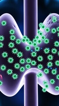 4K Medical-Style Sci-Fi Animation Depicting Hashimoto?s Thyroid with Green Virus-Like Structures in a Cellular Environment