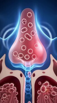4K Medical UI Hologram Visualization of Severe Sinus Inflammation With Highlighted Cells for Medical Education and Health Awareness