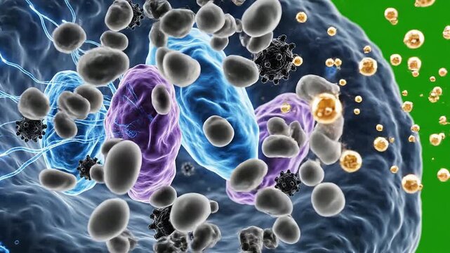A Microscopic Journey Into A Vibrant Skin Cell Showcasing Intricate Biological Interactions In Stunning 4K Detail