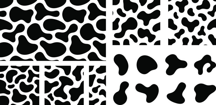 Seamless organic shapes pack black blob patterns vector elements for modern design