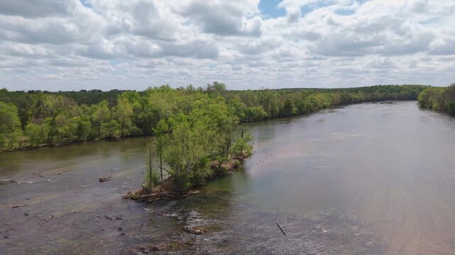 Slow moving Catawba River and single island