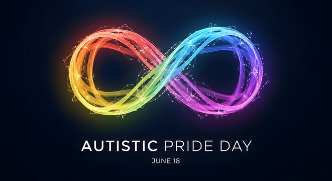 Autistic pride day celebration infinity symbol with rainbow spectrum