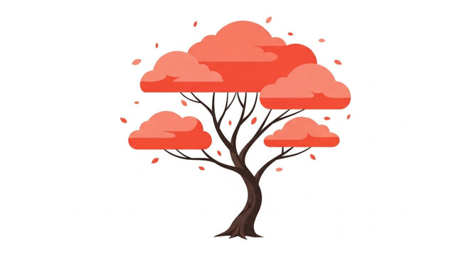 Stylized Autumn Tree with Falling Leaves.