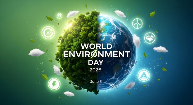World environment day 2026 concept with lush green and blue globe