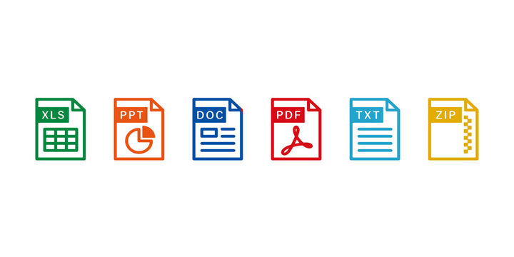 A set of file icons for software, documents, business, file extensions, documents and data.
