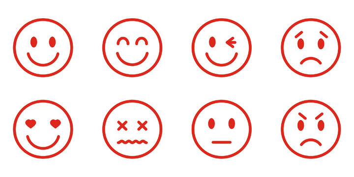 Red illustration icon of a smiley face.