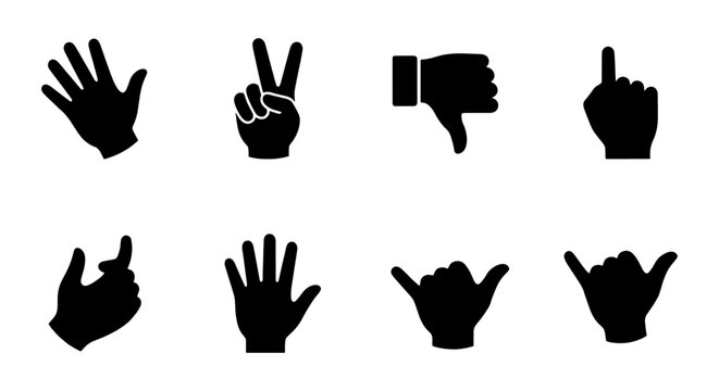 Hand Gestures Icons Set: Thumbs Up, Peace Sign, Counting, Shaka