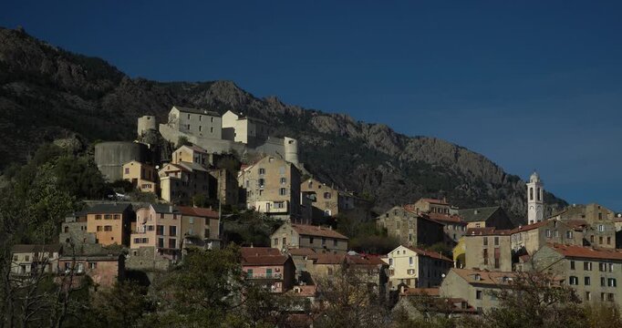The historic mountain town of Corte (Corti) with the striking Citadel of Corte (Citadelle de Corte) in the heart of the French island of Corsica