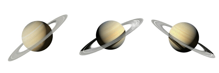 Planet saturn gas giant celestial body premium PNG stock photo, realistic astronomical solar system planet with rings isolated on white background asset © Dag